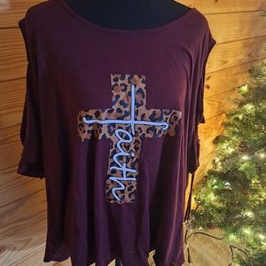 Cato brand plus size womans graphic shirt. FAITH WITH CROSS DESIGN size 26/28.